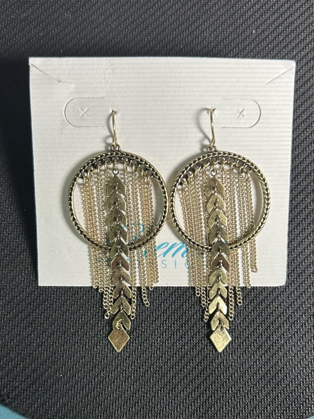 Premier Designs Vintage Gold Boho Dreamcatcher Fringe Chandelier Earrings